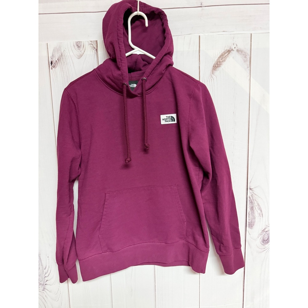 The North Face Womens Heritage Patch Hoodie M Berry Logo Pullover EUC